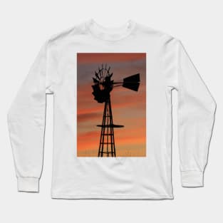 Kansas colorful Sunset with a Windmill silhouette Long Sleeve T-Shirt
